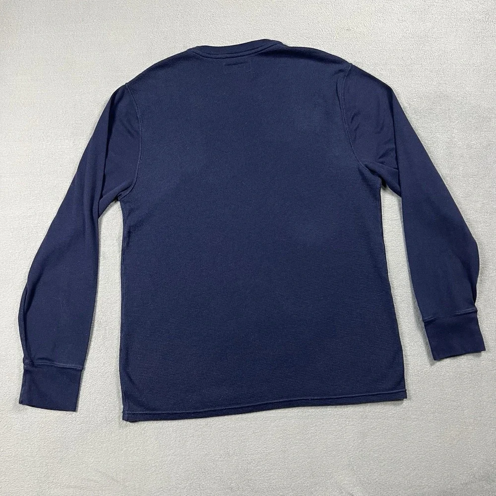 Polo Ralph Lauren Shirt Mens L Blue Waffle Knit Thermal Preppy Long Sleeve